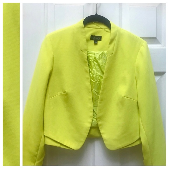 Topshop Jackets & Blazers - LAST CHANCE-Top Shop Neon Yellow Cropped Blazer